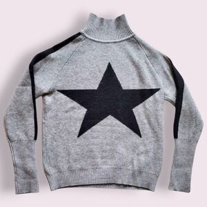 Womens Star Print Mock Neck Sweater Gray Knit Long Sleeve Pullover Top